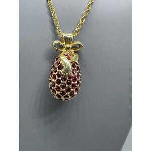 Joan Rivers Red Crystal Rhinestone Pave Egg Pendant Necklace 26”